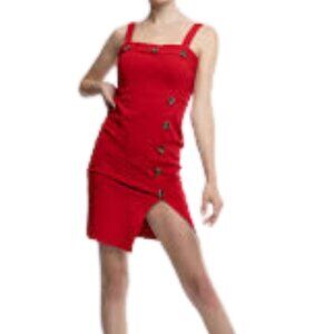 Stella Luce Women's Red Slit Accent Button Bodycon Midi Dress Sz Large Event